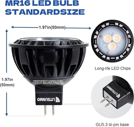 MR16 LED Bulb 3000K Warm White, 7W MR16 GU5.3 LED Bulb Aluminum, 600 Lumens, 12V Low Voltage Landscape Light Bulbs for Outdoor Landscape Lighting and Indoor Accent Lighting, 1 Pack