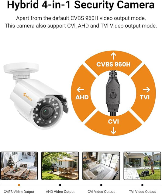 Anlapus 1080P HD Hybrid 4-in-1 Security Camera Outdoor, Night Vision, IP66 Weatherproof, TVI/CVI/AHD/CVBS CCTV Bullet Camera for 1080P/5MP/4K Analog Surveillance DVR System