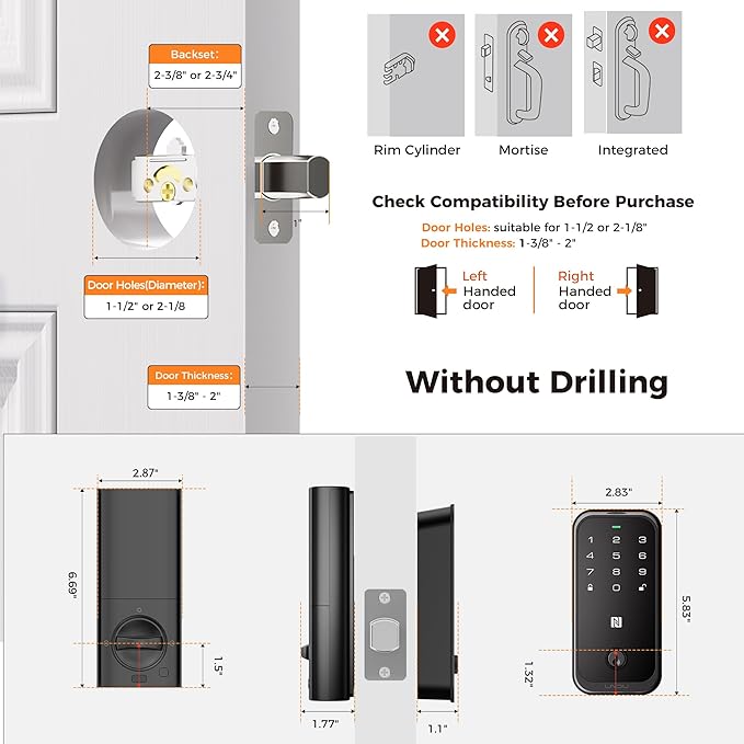 Apple Home Key Smart Lock for Front Door, HomeKit Compatible Fingerprint Keypad Deadbolt with Built-in WiFi, Remote App Access, Auto Lock, Alexa Compatible, Matte Black