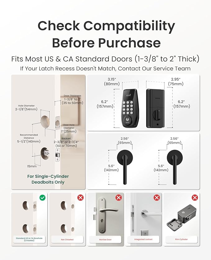 DESLOC C100 Keyless Entry Door Lock with 2 Lever Handles, Smart Deadbolt Lock for Front Door with 2 Keys, Auto Lock, 100 PIN Codes, Passage Mode, IP54 Waterproof, 12 Months Battery,Black