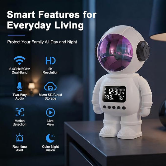 2K Clock Indoor Camera, 2.4G/5G WiFi Cameras for Home Security with Temperature & Humidity Display, 2-Way Audio, AI Motion Detection, Color Night Vision, Baby Monitor & Pet Camera (White)