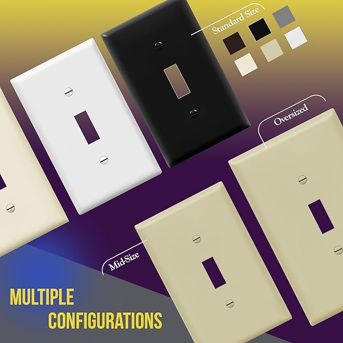 ENERLITES Toggle Light Switch Wall Plate, Gloss Finish, Size 2-Gang 4.50" x 4.57", Unbreakable Polycarbonate Thermoplastic, 8812-I, Ivory