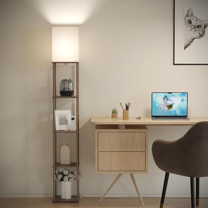SUNMORY 5 Tier Floor Lamp with Shelves, Standing Lamps for Living Room