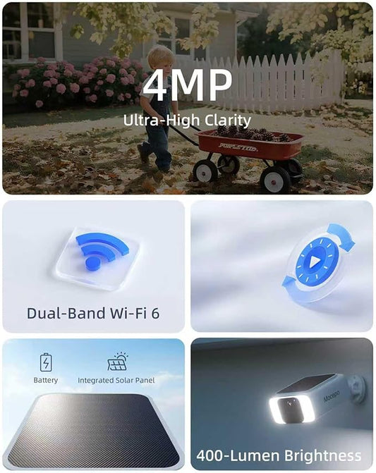 Solar Camera Outdoor Wireless 5G -4MP Outdoor Camera Wireless with Integrated Solar Panel, Color Night Vision, Two-Way Audio