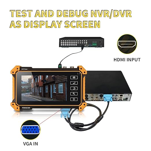 IP Camera Tester Monitor, 8MP AHD CVI TVI SDI CVBS IP Camera Test,4K HD Display Video Monitor 5inch IPS Touch Screen IPC Tester Support POE PTZ RS485 HDMI & VGA Input DC12V Output