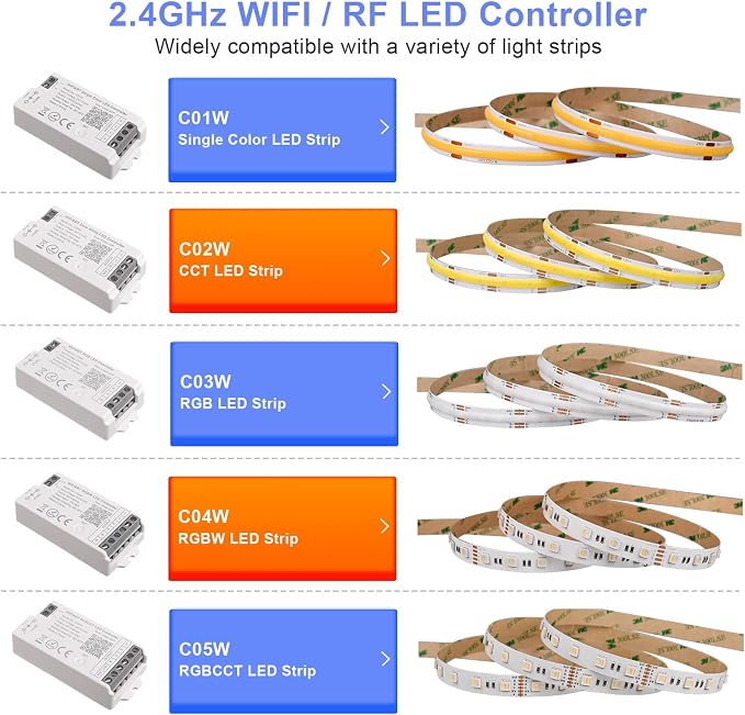 C05W RGBCCT LED Controller Tuya WiFi 2.4G RF 6Pin PWM for SMD FCOB Strip