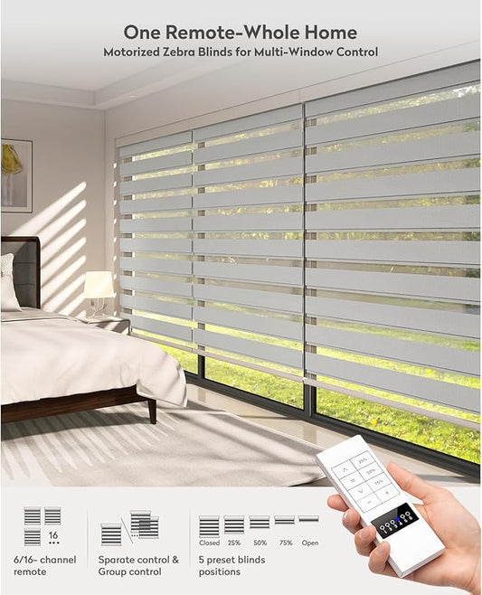 ACMEART Motorized Zebra Blinds,Smart APP & Remote Control 95% Blackout Shades,Compatible with Alexa,Custom Size Electric Window Blinds for Bedroom/Home/Office (Classical Light Grey)