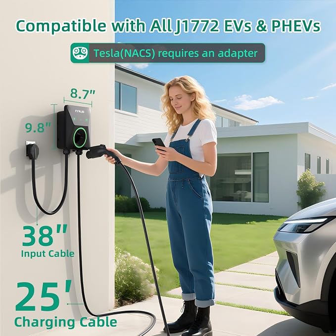 Level 2 EV Charger, 40Amp/9.6KW/240V, NEMA 14-50P, Wi-Fi(2.4 GHz)