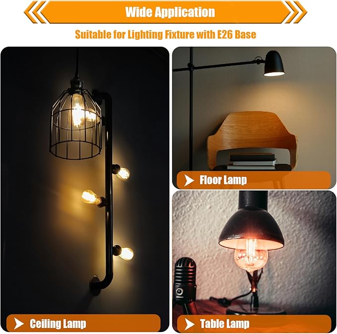 16 Pack Dimmable LED Edison Bulbs 40W Equivalent,4 Watt Filament Bulb,3000K Warm White ST19 Light Bulb,450LM E26 Vintage for Ceiling Fixtures