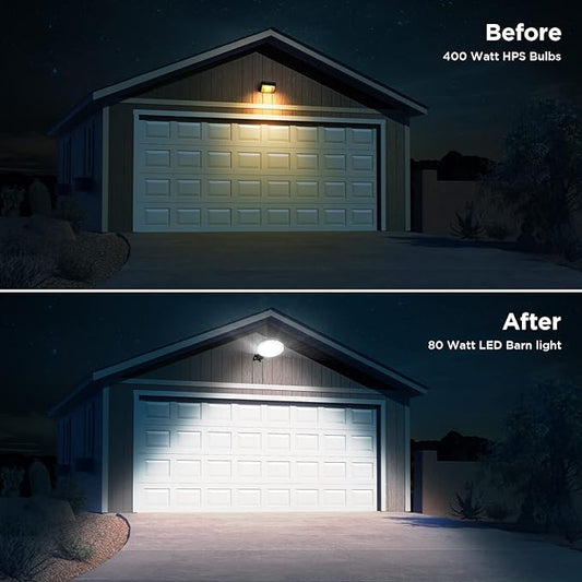 deerdance LED Barn Light, 80W 120V Hardwired Dusk to Dawn Outdoor Lighting with 10000LM 5000K Daylight, IP65 Waterproof Area Street Lights for Outdoor Barns Farmhouse Garage Yard Warehouse (2Pack)