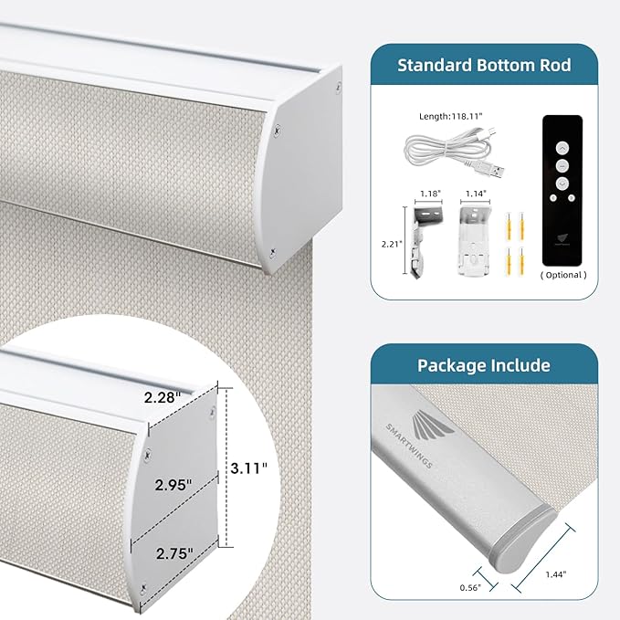 SmartWings Motorized Smart Roller Shades in Light Filtering, Electric Blinds with Remote for Windows Compatible with Alexa/Google Home/Homekit, Customized, 3% Openness Aventus Beige