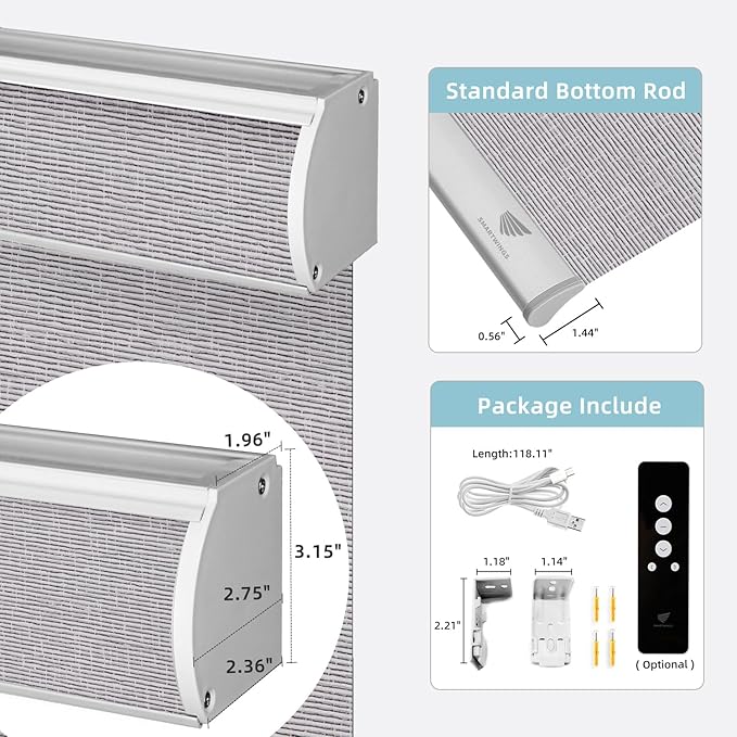 SmartWings Motorized Smart Roller Shades in Light Filtering, Electric Blinds with Remote for Windows Compatible with Alexa/Google Home/Homekit, Customized, Safari Translucent Rock Grey