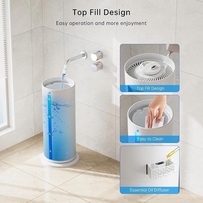 2.1Gal/8L Smart Humidifier Large Room, Top Fill Humidifiers for Bedroom with Diffuser, 7 Color Lights,16H Timer, Auto Mode, APP Remote Control, 4 Levels Cool Mist Air Humidifier for Plants Home