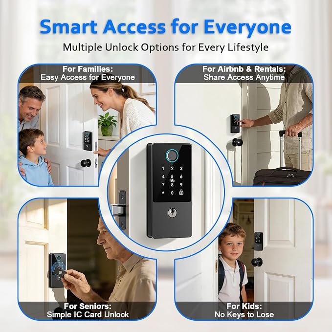Smart Door Lock Deadbolt, Keyless Entry Door Lock with Fingerprint & Keypad,App Control,Auto Lock,Secure Electronic Digital Lock for Front Door Home Apartment Rental,Easy Installation,Matte Black