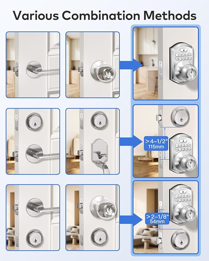 TEEHO TE018 Smart Door Knob with Keypad, App Control, Keyless Entry Digtal Door Lock with Handle, Remote Share One-Time Code, Auto Lock, Easy Installation for Front Door, Bedroom, Rental, Satin Nickel