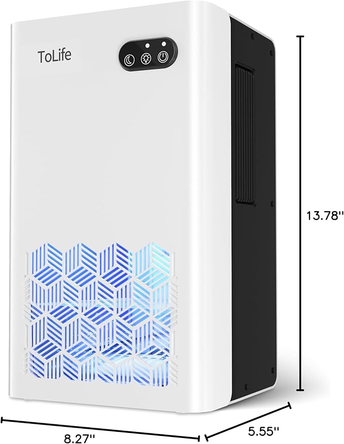 ToLife Dehumidifier for Home, 1000 sq.ft Dehumidifiers for Basement Bathroom Bedroom with 95 OZ Water Tank, Auto Shut Off 7 Colors LED Light, White Black