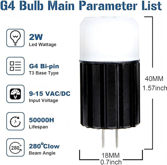 G4 Led Bulb 12V Low Voltage Landscape Lights 2w, T3 Halogen Bulb Led Replacement 2700k Warm White, G4 Bi Pin Led Bulb Aluminum Base for RV, Boat, Yacht, Courtyard, Landscape Path Lights, 1 Pack