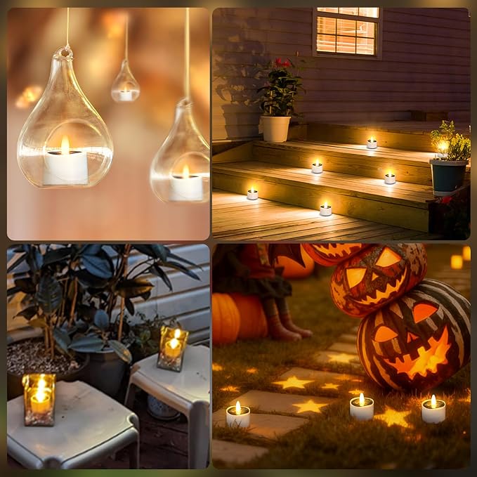 HL Solar Tea Lights Outdoor Waterproof, 8PCS 2.4''x2'' Flickering Flameless Candles, Dusk to Dawn Rechargeable Battery LED Tea Lights for Lantern, Garden, Camping, Home Decor (Warm White)