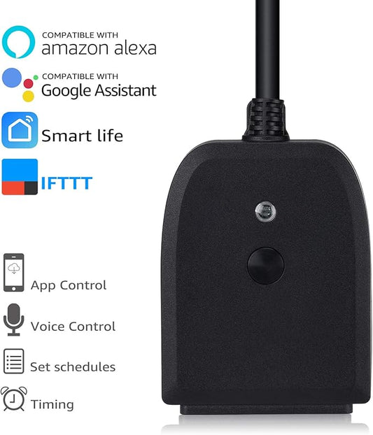 LITEdge WiFi Outdoor Smart Plug 250V, 2 Independently Control Sockets Power Outlet, Compatible with Google Home & Alexa, APP Cordless Remote Timer, Waterproof, Pack of 2