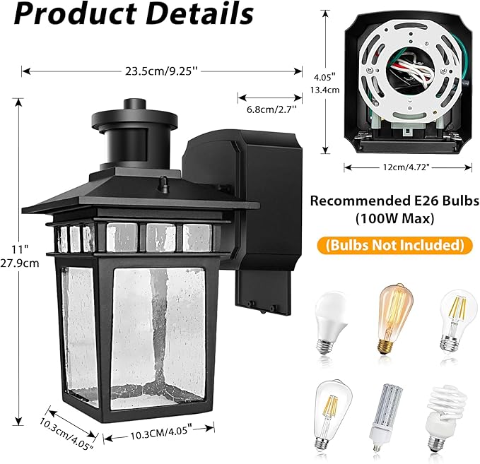 Motion Sensor Outdoor Porch Lights with GFCI Outlet,3 Modes Dusk to Dawn Outdoor Light Fixture,Waterproof Exterior Lighting Fixture Outside Wall Sconce Lights for House Front Door Patio Garage