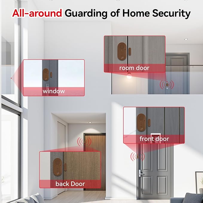 Sanjie Door Window Alarm Sensors, 3 Pack, 125dB, Volume Control | Easy-install door and window alarms with loud adjustable alerts, long battery life, and versatile use for home safety