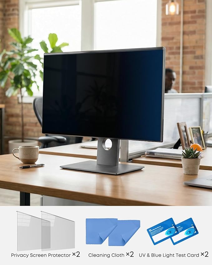 2-Pack 24 Inch Hanging Privacy Screen Protector for Monitor (Fits 23-24 Inch Frameless), 30°+ Full Privacy & 95% Light Blocking, Instant Setup, 87% Blue Light & 97% UV Block, Office Data Security & Eye Protection