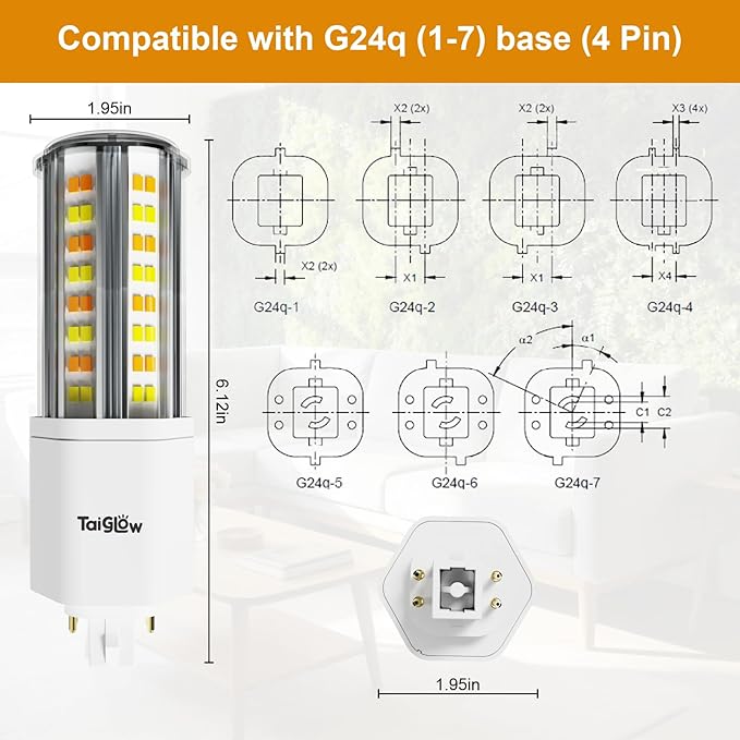 G24q LED Bulb Light, 18W 2400 Lumen 4 Pin Led Bulb, 42W CFL Replacement Dimmable(3000K/3500K/4000K/5000K/6500K) for Recessed Downlights, Ceiling Fixtures, Wall Sconces, Bathroom Vanity Lighting