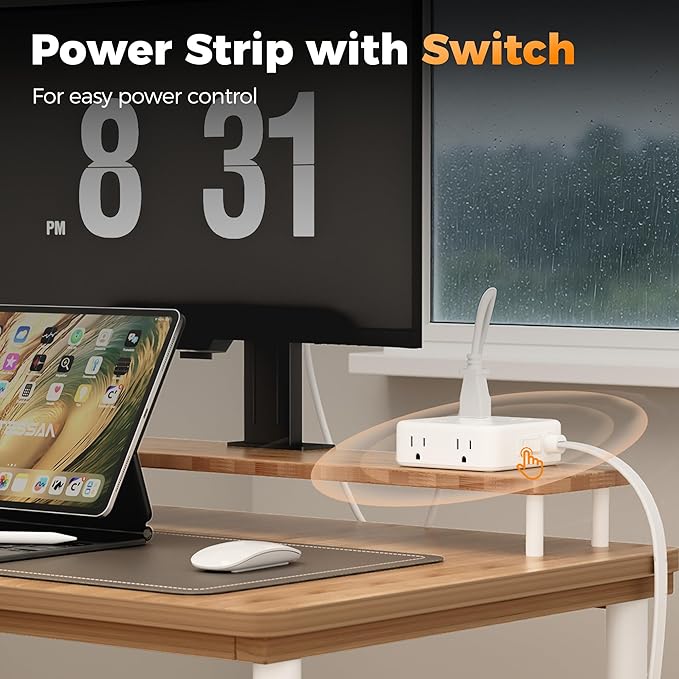 TESSAN Dual Surge Protector Power Strip, 5 Ft Extension Cord Flat Wall Plug with 4 USB (2 USB C) 8 Outlets, 2100J Protection, 1875W 15A, 20W Multiple Charging Station for Home, Office, Dorm, Grey