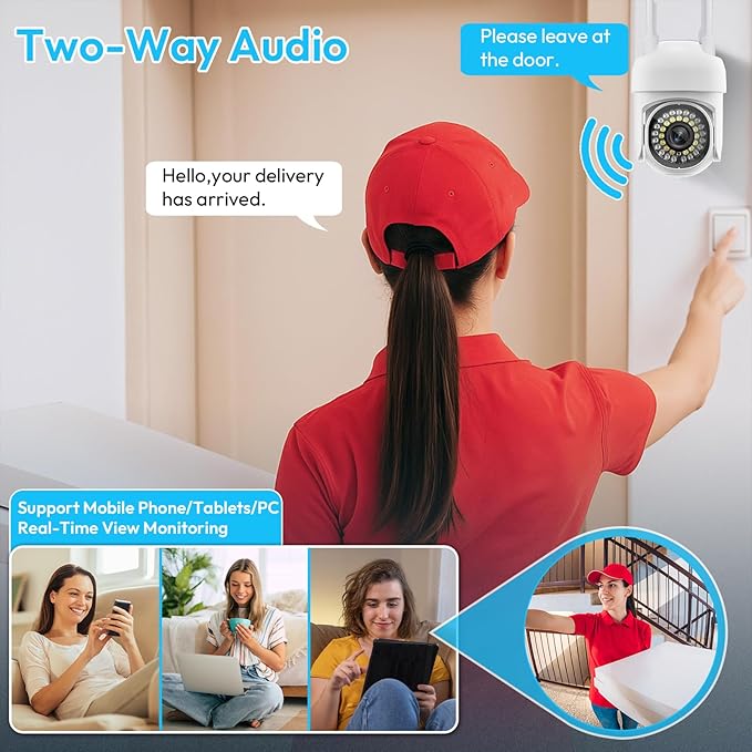 3MP Security Camera Outdoor, 360°Pan-Tilt View, 2K HD Cameras for Home Security, Color Night Vision, AI Detection (2 Pack-9.8 ft USB-C Cable)