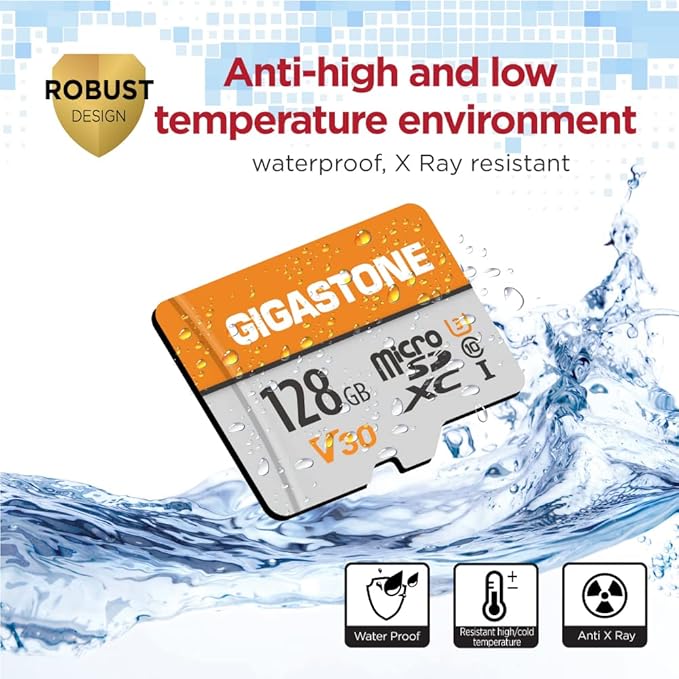 GIGASTONE 128GB Micro SD Card A1 V30, 4K Video Recording, Compatible with Security Camera, Dash Cam, Drone, 95MB/s MicroSDXC Memory Card UHS-I V30 Class 10