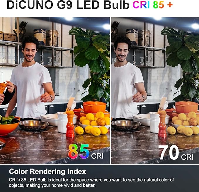 DiCUNO G9 LED Light Bulb 4W, 40W Halogen Replacement, Daylight White 6000K, 450 Lumen, G9 Bi-Pin Ceramic Base Bulb, 120V, Non-dimmable, for Chandelier Lighting, Pendant Light, 10-Pack