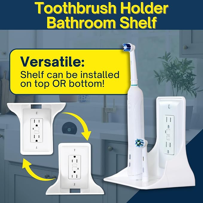 Power Perch Outlet Shelf Organizer for Alexa Echo Dot, HomePod Mini Speakers, Phone - Wall Outlet Holder with Cord Storage Strap - Socket Shelf Bathroom Kitchen Counter Charging Station - White 2 Pack