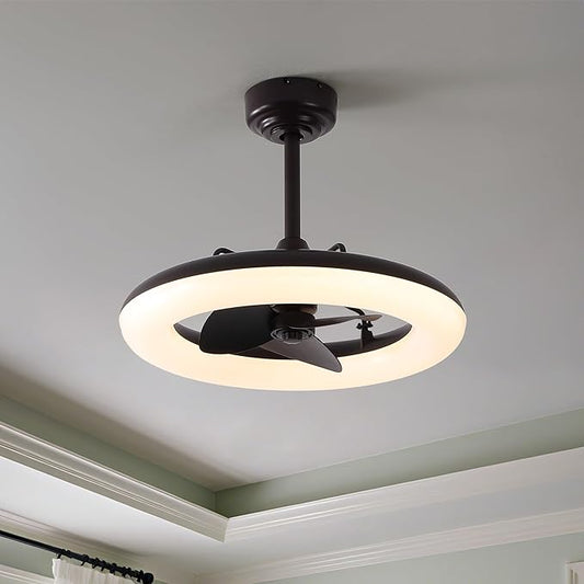 OVAL AIR AIR8001A Piero 21.5" Contemporary Minimalist 6-Speed Metal Mobile-App/Remote-Controlled Dimmable Smart Integrated LED Ceiling Fan Bedroom, Living Room, Dining Room, Deep Espresso Bronze