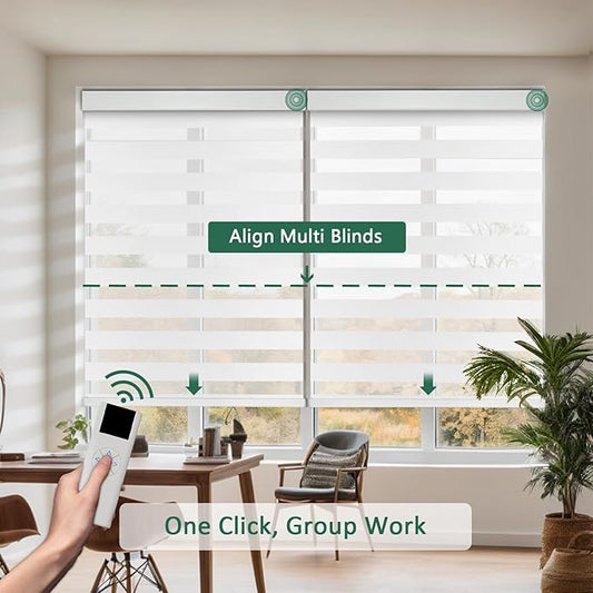 Motorized Zebra Blinds for Windows Cordless Electric Curtains with Remote Control Blackout Shades Custom Smart Blinds Compatible with Alexa Google Home(Light Filtering White,W49 X 72in)