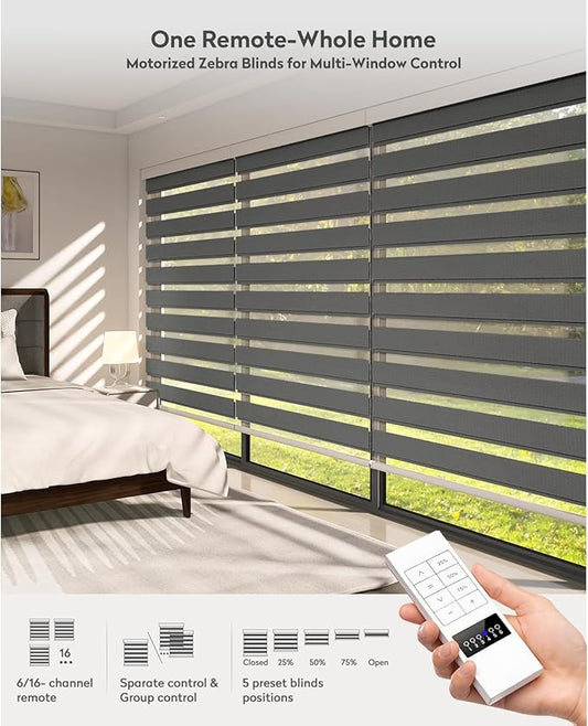 ACMEART Motorized Zebra Blinds,Smart APP & Remote Control 95% Blackout Shades,Compatible with Alexa,Custom Size Electric Window Blinds for Bedroom/Home/Office (Slate Grey)