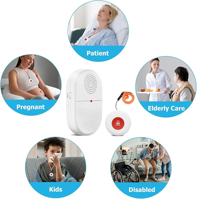 CallToU Wireless Caregiver Pager Call Button Life Medical Alert Systems for Seniors at Home Disabled, Patient Elderly Monitorig Nurse Call Bell Help System Calling Vibration Pagers (2)