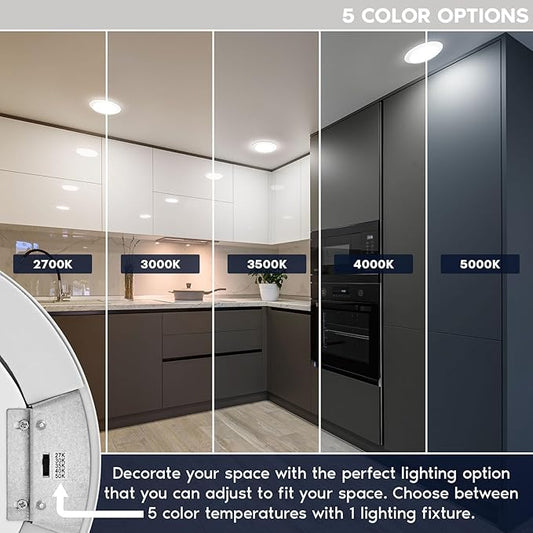 LUXRITE 8 Inch LED Disk Lights, 27W, 5CCT 2700K | 3000K | 3500K | 4000K | 5000K, Flush Mount Recessed Retrofit Ceiling Light, 2000LM, Dimmable, J-Box or 6" Can Install, Energy Star, ETL (4 Pack)