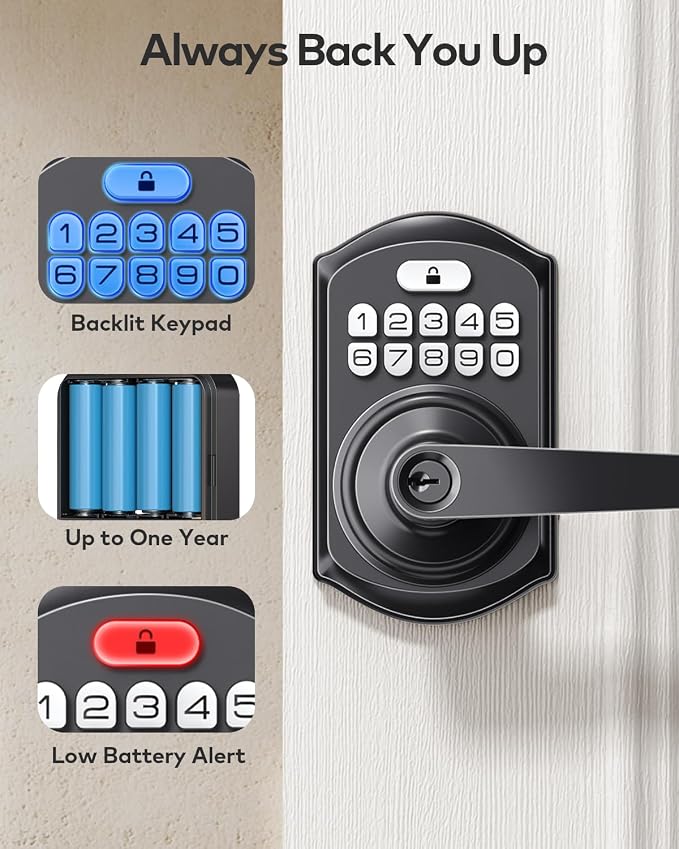 TEEHO TE004 Keyless Entry Door Lock Handle with Keypad, Matte Black