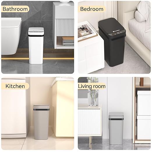 FRESHLIX 3 Pack Bathroom Trash Can 2.6 Gallon Small Touchless Automatic Motion Sensor Trash Cans Slim Waterproof Garbage Bin with Lid for Kitchen, Office, Bedroom White