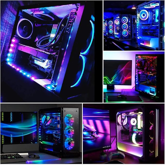 PC Addressable RGB LED Strip Lights Kit - Magnetic PC Case Lighting, 2PCS 42LEDs ARGB Strip for 5V 3pin RGB Header Motherboard Asus Aura, Asrock RGB Led, Gigabyte RGB Fusion, Mystic Light
