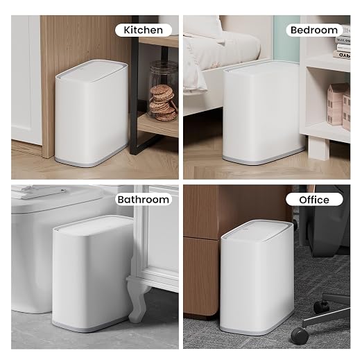 Bathroom Trash Can with Lid and Wheels, 2.6 Gallon/10L Small Garbage Can