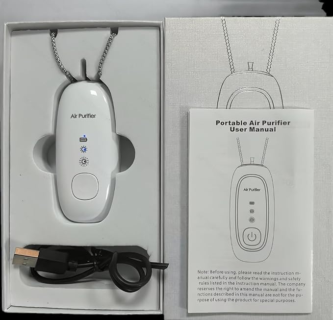 Portable Negative Ion Air Purifier Necklace, Personal Wearable Air Cleaner with 120 Million Ions (White)