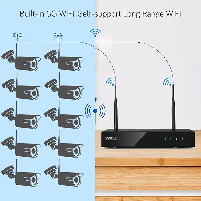 xmartO 4K 8MP Heavy-Duty WiFi 6 Security Camera System Bundle, 10-Channel NVR & 4 Heavy-Duty 8MP Plug-in AI PTZ Wireless Cameras, 2-Way Audio, IP66 Weatherproof, Long Range WiFi6, 0 Monthly Fee