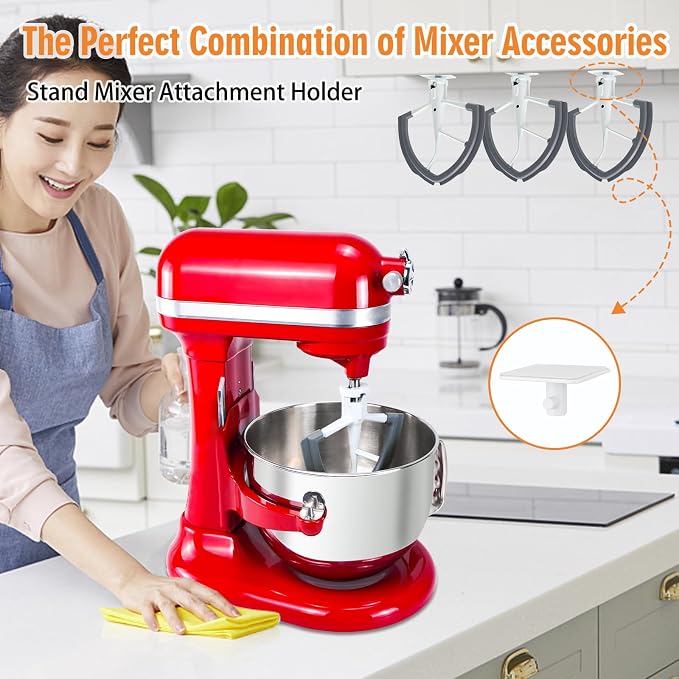 4 Pack Stand Mixer Attachment Holders Compatible with Kitchenaid Mixer Accessories, Dough Hooks,Wire Whip,Flex Edge Beater, Flat Beater Organizer(White)