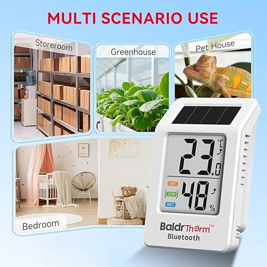 BaldrTherm WiFi Thermometer, Wireless Smart Thermometer, Remote Temperature Monitor with Gateway&Solar Sensor,200ft Coverage, App Alerts,12-Month Battery, Comfort Indicator, Data Sync Recover,1Pack