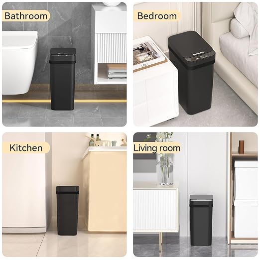 FRESHLIX 3 Pack Bathroom Trash Can 2.6 Gallon Small Touchless Automatic Motion Sensor Trash Cans Slim Waterproof Garbage Bin with Lid for Kitchen, Office, Bedroom Black