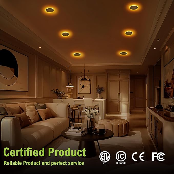DAMINY 12 Pack 4 Inch 5CCT LED Recessed Light with Night Light,Ultra-Thin,Canless recessed Lighting 4 in,9W=80W,700LM,Dimmable Wafer Lights,ETL Certificated