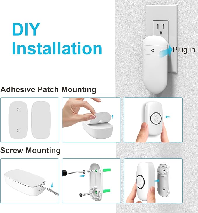 Wireless Doorbell, SECRUI Door bell Over 1000ft Coverage with 2 Plug-In Receivers, Waterproof Push button, 52 Chimes, 110dB loud Sound and Colorful LED Flash