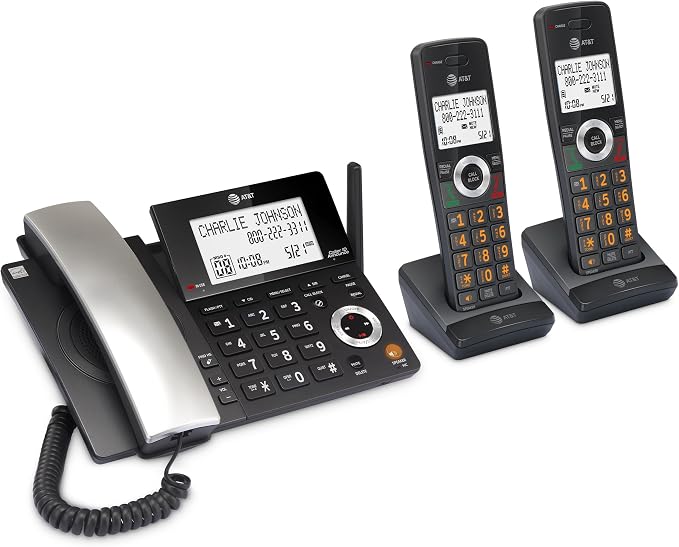 AT&T DECT 6.0 Corded/Cordless Phone, 2-Handset, Works During Power Outages, Smart Call Blocker, Answering Machine, Caller ID Announce | CL84218