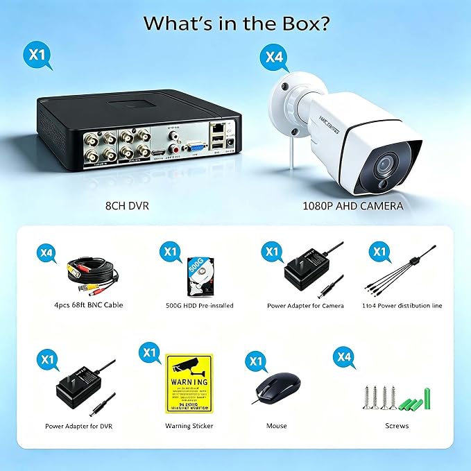 8CH H.265+ 3K Lite Home Security Camera System with AI Face/Vehicle Detection, 4 x 1920TVL 2MP Metal IP67 CCTV Surveillance Cameras Outdoor Indoor,DVR Kits 500GB Hard Drive